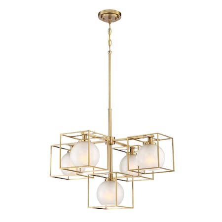 Designers Fountain Cowen 5 Light Industrial Brushed Gold with Clear And Etched Glass Shades Chandelier For Dining Rooms 94585-BG